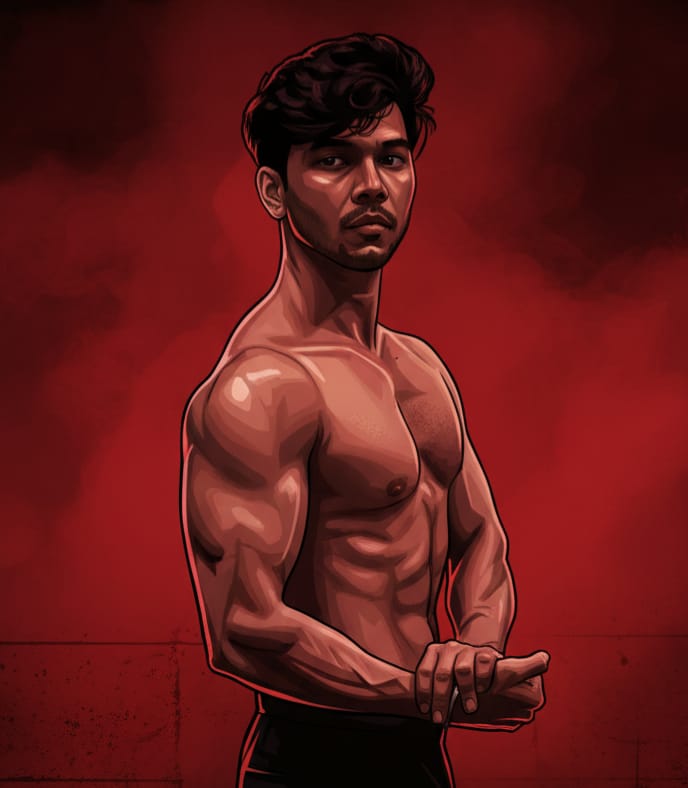 Muscular man fitness posing for body building in best gym in east delhi